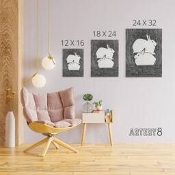 "Artery8 Two Stylised Snow Hares Samuel J De Mesquita Canvas Wall Art Print in Black - Size: W12"" x H16""" - thumbnail 4
