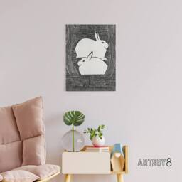 "Artery8 Two Stylised Snow Hares Samuel J De Mesquita Canvas Wall Art Print in Black - Size: W12"" x H16""" - thumbnail 3