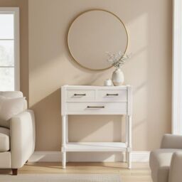 Orsina Console Table for Hallway, Pine Wood Wood Table for Home Decor with 3 Drawers in White