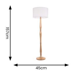 ValueLights Victoria Light Wood Traditional Stem Floor Lamp with Fabric Drum Shade in White - thumbnail 5