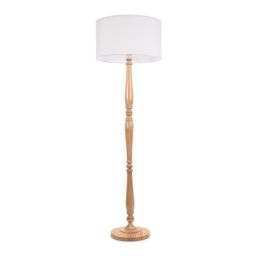 ValueLights Victoria Light Wood Traditional Stem Floor Lamp with Fabric Drum Shade in White - thumbnail 2