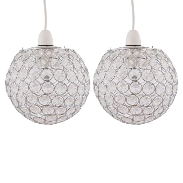 First Choice Lighting Set of 2 Clear Jewelled Globe Light Shades in Silver - image 1