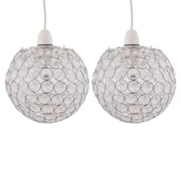 First Choice Lighting Set of 2 Clear Jewelled Globe Light Shades in Silver - thumbnail 1