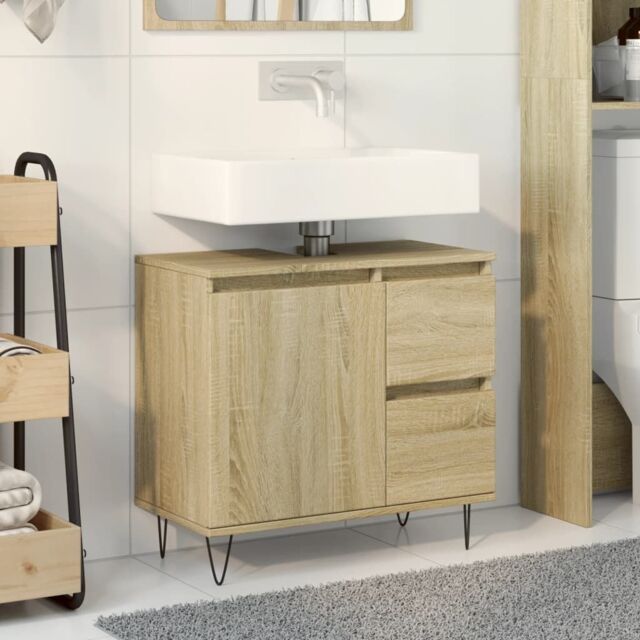 Berkfield Home Bathroom Cabinet Sonoma Oak 65x33x60 cm Engineered Wood in Brown - Size: 65 x 33 x 60 cm - image 1
