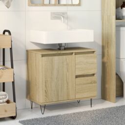 Berkfield Home Bathroom Cabinet Sonoma Oak 65x33x60 cm Engineered Wood in Brown - Size: 65 x 33 x 60 cm - thumbnail 1