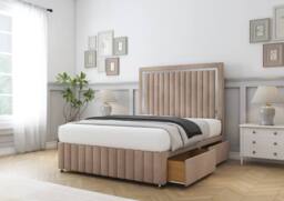 "Sloomy Boston Chrome Naples Divan Base No Drawers-26"" Headboard- Footboard in Light Brown - Size: King" - thumbnail 4