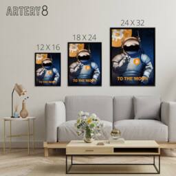 "Artery8 Bitcoin To Moon Crypto Astronaut Framed Canvas Wall Art Print in Blue - Size: W12"" x H16""" - thumbnail 4