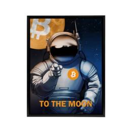 "Artery8 Bitcoin To Moon Crypto Astronaut Framed Canvas Wall Art Print in Blue - Size: W12"" x H16""" - thumbnail 1