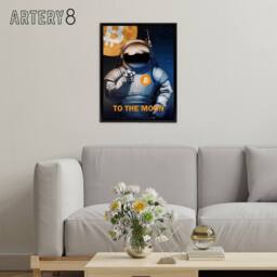 "Artery8 Bitcoin To Moon Crypto Astronaut Framed Canvas Wall Art Print in Blue - Size: W12"" x H16""" - thumbnail 3