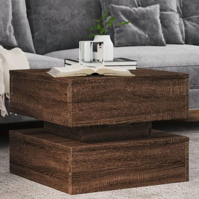 Berkfield Home Coffee Table with LED Lights Brown Oak 50x50x40 cm - Size: 50 x 50 x 40 cm - image 1