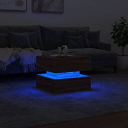 Berkfield Home Coffee Table with LED Lights Brown Oak 50x50x40 cm - Size: 50 x 50 x 40 cm - thumbnail 5