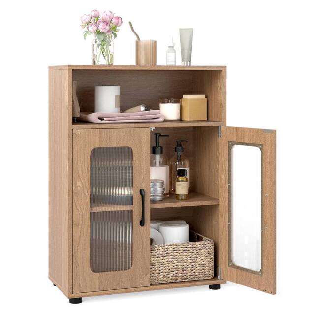 Costway Bathroom Cabinet Freestanding Cabinet w/ 2 Doors Storage Organizer in Natural - image 1