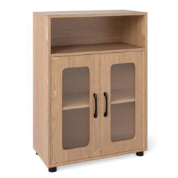 Costway Bathroom Cabinet Freestanding Cabinet w/ 2 Doors Storage Organizer in Natural - thumbnail 4