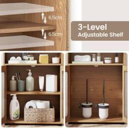 Costway Bathroom Cabinet Freestanding Cabinet w/ 2 Doors Storage Organizer in Natural - thumbnail 3