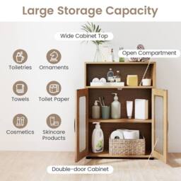 Costway Bathroom Cabinet Freestanding Cabinet w/ 2 Doors Storage Organizer in Natural - thumbnail 8