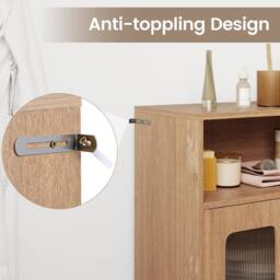 Costway Bathroom Cabinet Freestanding Cabinet w/ 2 Doors Storage Organizer in Natural - thumbnail 9