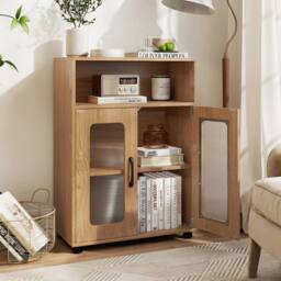 Costway Bathroom Cabinet Freestanding Cabinet w/ 2 Doors Storage Organizer in Natural - thumbnail 7