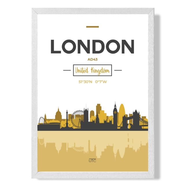 ARTZE London Yellow & Black City Skyline Framed Print SIZE: A4 with White Frame - image 1