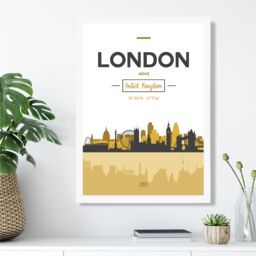 ARTZE London Yellow & Black City Skyline Framed Print SIZE: A4 with White Frame - thumbnail 2