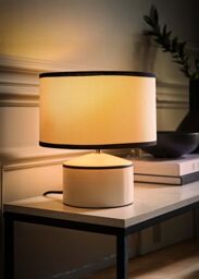 ValueLights Julia Black Trim Ceramic Table Lamp with Black Trim Linen Drum Shade in Cream - thumbnail 2