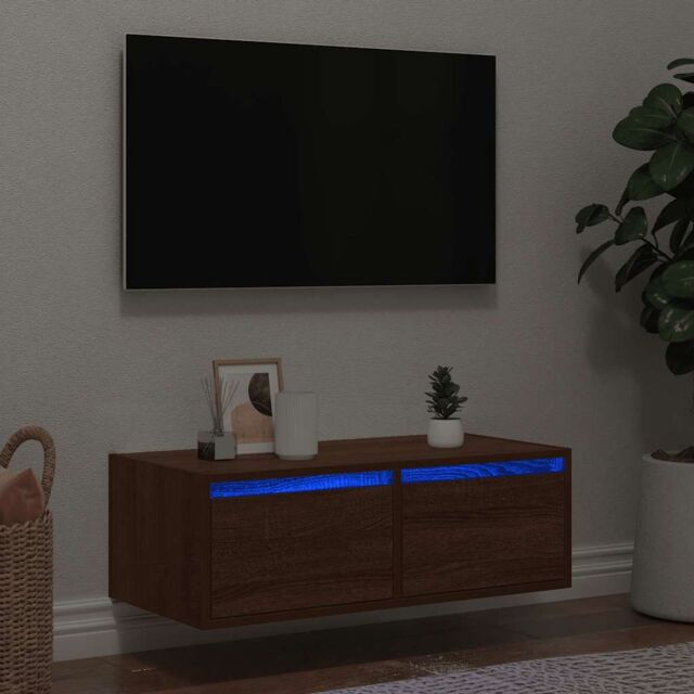 Berkfield Home TV Cabinet with LED Lights Brown Oak 75x35.5x25 cm - image 1