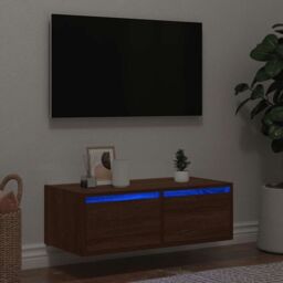 Berkfield Home TV Cabinet with LED Lights Brown Oak 75x35.5x25 cm - thumbnail 1