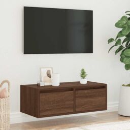 Berkfield Home TV Cabinet with LED Lights Brown Oak 75x35.5x25 cm - thumbnail 4