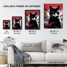 "Artery8 Ukiyo Japan Black Cat Red Black White Modern Artwork Painting Large Wall Unframed Art Poster Print Thick Paper 18X24 Inch - Size: W18"" x H24""" - thumbnail 3
