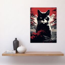 "Artery8 Ukiyo Japan Black Cat Red Black White Modern Artwork Painting Large Wall Unframed Art Poster Print Thick Paper 18X24 Inch - Size: W18"" x H24""" - thumbnail 4
