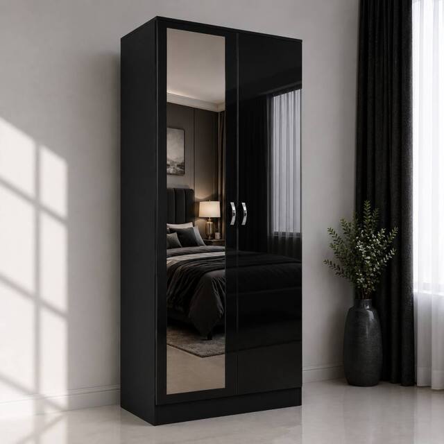 Harmin LUXURY Black Mirrorred 2 Door Soft close wardrobe - height 180 cm - image 1