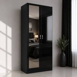 Harmin LUXURY Black Mirrorred 2 Door Soft close wardrobe - height 180 cm