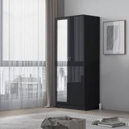 Harmin LUXURY Black Mirrorred 2 Door Soft close wardrobe - height 180 cm - thumbnail 3