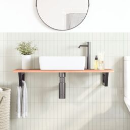 Berkfield Home Basin Shelf Wall Mounted Steel & Solid Wood Oak in Brown - thumbnail 3