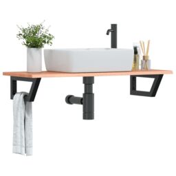Berkfield Home Basin Shelf Wall Mounted Steel & Solid Wood Oak in Brown