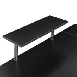 Wyld and Coco L Shaped Corner Desk Black Wood Top Raised Monitor Stand Side - thumbnail 6