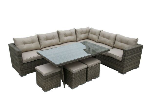 FURNITURE ONE 9 Seater Rattan Garden Corner Sofa Conversation Furniture Set w Cushions