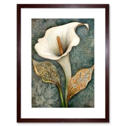 "Artery8 Wall Art Print William Morris Style Art Nouveau Calla Lily Flower Artwork Framed 9X7 Inch in Brown - Size: W7"" x H9""" - thumbnail 1