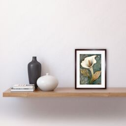 "Artery8 Wall Art Print William Morris Style Art Nouveau Calla Lily Flower Artwork Framed 9X7 Inch in Brown - Size: W7"" x H9""" - thumbnail 2