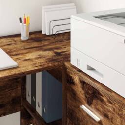 Berkfield Home Writing Desk Smoked Oak Engineered wood Medium Writing Desk in Brown - thumbnail 4