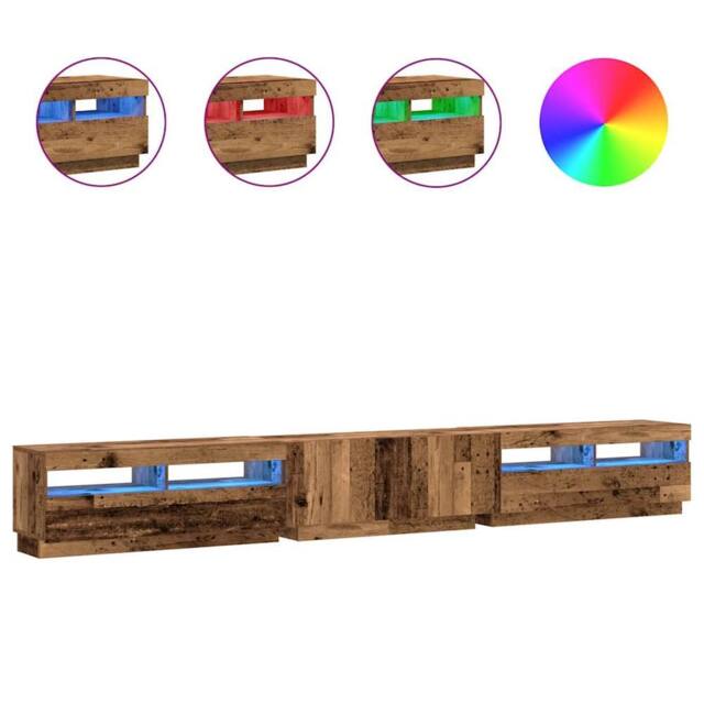 Berkfield Home TV Cabinet with LED Lights Old Wood 300x35x40 cm Engineered Wood in Brown - Size: 300 x 35 x 40 cm - image 1