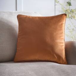 "Portfolio Home Velvet Filled Cushion Piped Edge Pillow 18"" Inch Square 45cm x 45cm in Burnt Orange - Size: 45 cm x 45 cm" - thumbnail 1