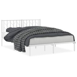 Berkfield Home Metal Bed Frame without Mattress with Headboard White 150x200cm - Size: 150x200 cm - thumbnail 2
