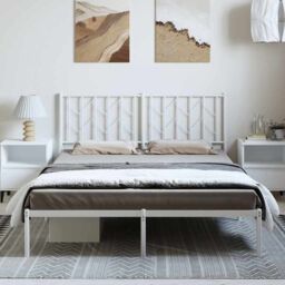 Berkfield Home Metal Bed Frame without Mattress with Headboard White 150x200cm - Size: 150x200 cm - thumbnail 3