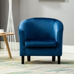 MCC Direct Velvet Fabric Tub Chair Armchair Club Chair in Blue - thumbnail 2