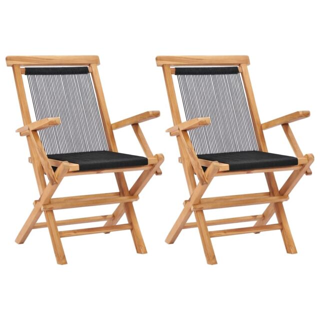 Berkfield Home Folding Garden Chairs 2 pcs Solid Teak Wood & Rope in Black - image 1