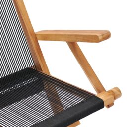 Berkfield Home Folding Garden Chairs 2 pcs Solid Teak Wood & Rope in Black - thumbnail 6
