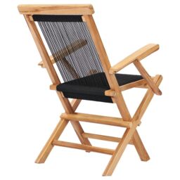 Berkfield Home Folding Garden Chairs 2 pcs Solid Teak Wood & Rope in Black - thumbnail 4