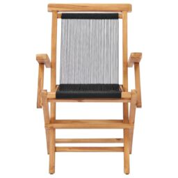 Berkfield Home Folding Garden Chairs 2 pcs Solid Teak Wood & Rope in Black - thumbnail 3