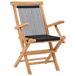 Berkfield Home Folding Garden Chairs 2 pcs Solid Teak Wood & Rope in Black - thumbnail 2