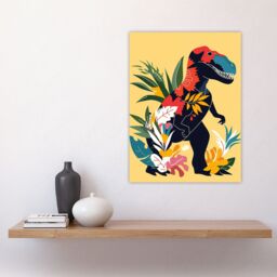 "Artery8 Boho T Rex Dinosaur Plants Graphic Collage Wall Art Print in Yellow - Size: W12"" x H16""" - thumbnail 4